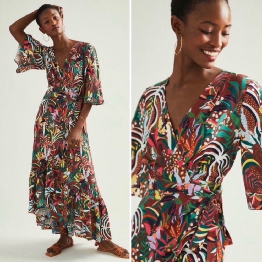 Farm Rio Anthropologie Fiesta Multicolor Wrap Dress